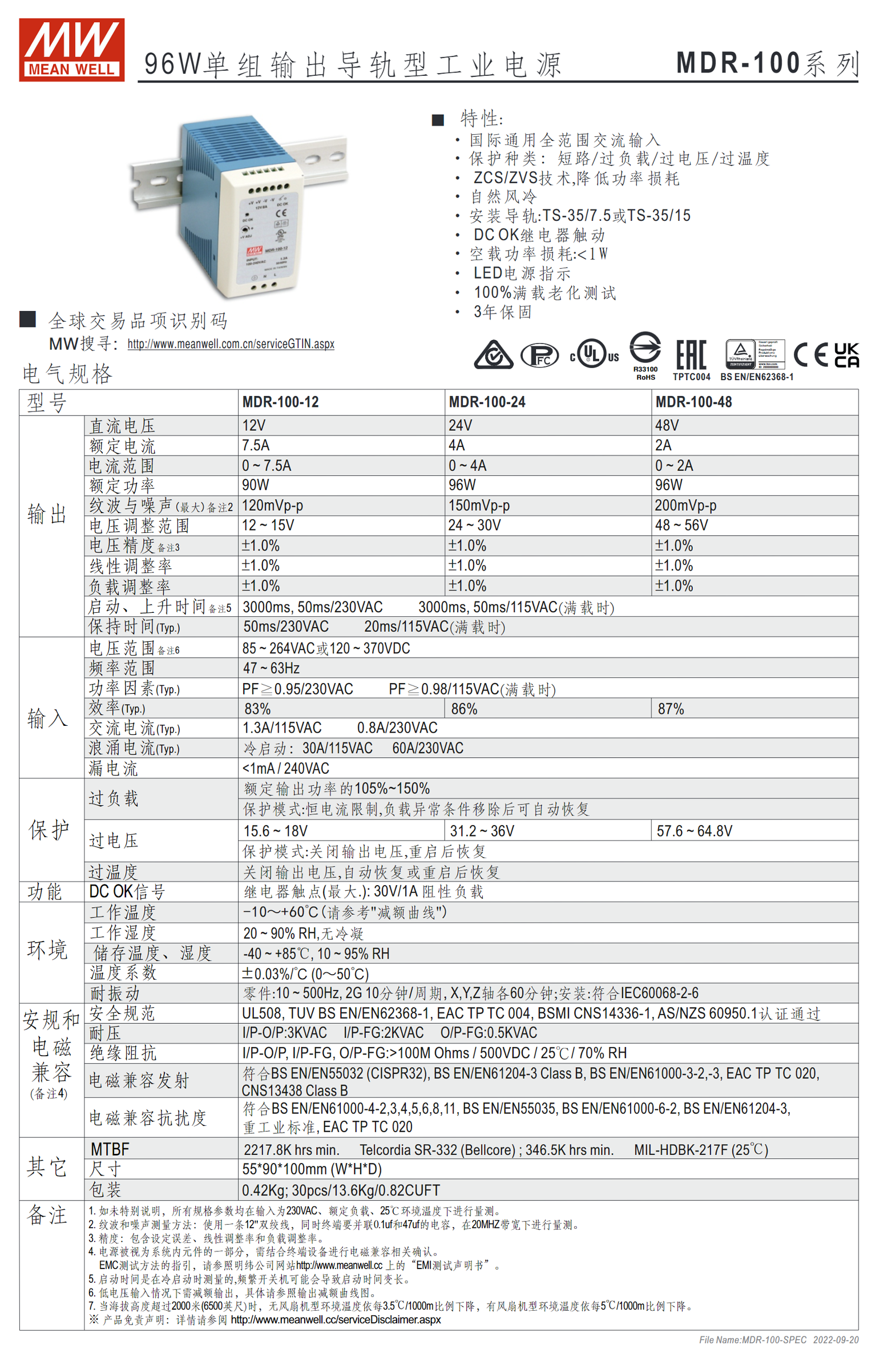 MDR-100-12 MDR-100-24 MDR-100-48