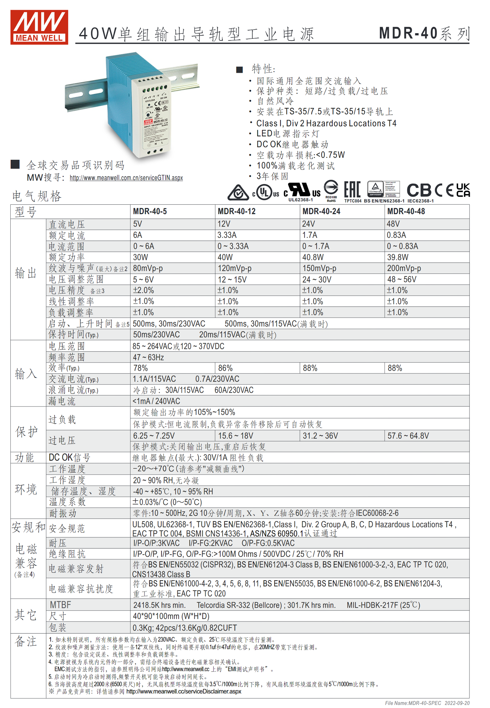 MDR-40-5、MDR-40-12、MDR-40-24、MDR-40-48