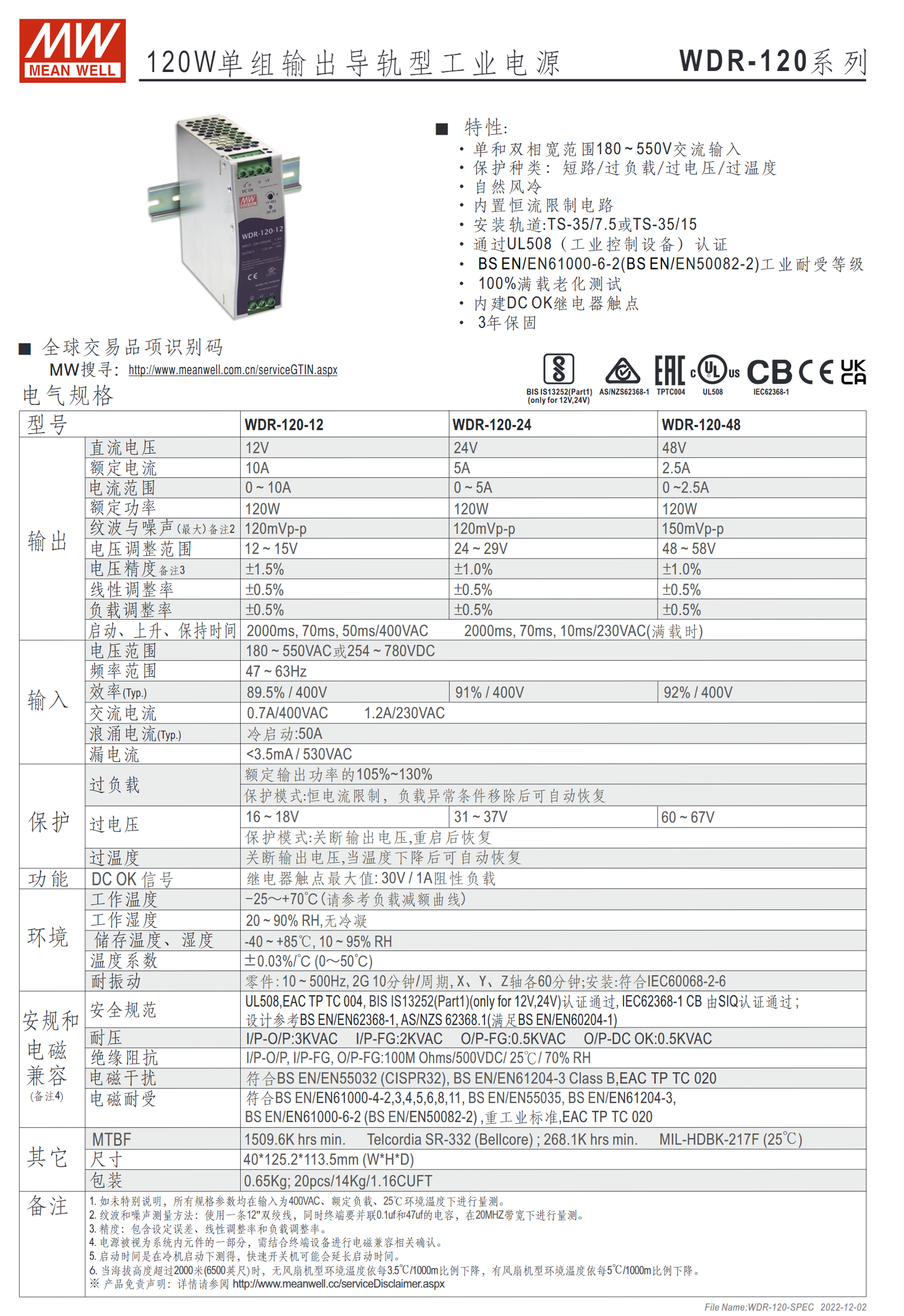 WDR-120-12、WDR-120-24、WDR-120-48